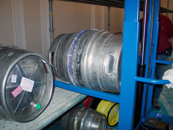 Casks positioned on stillage