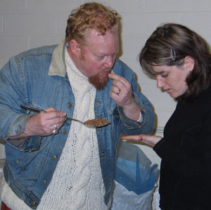Head Brewer and Kim tasting the malted grain