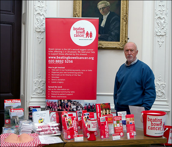 Colin Sowden at the Festival Charity stand - Beating Bowel Cancer
