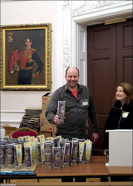 Glasses and programmes at the Reception desk