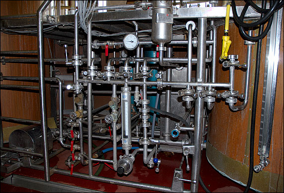 view of the plumbing between the Brewing kit