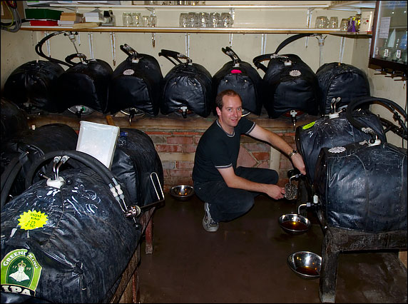 Beer casks behind the bar in the The White Horse, Hedgerly Village