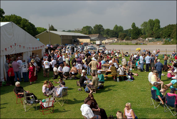 An elevated view over beer festival field