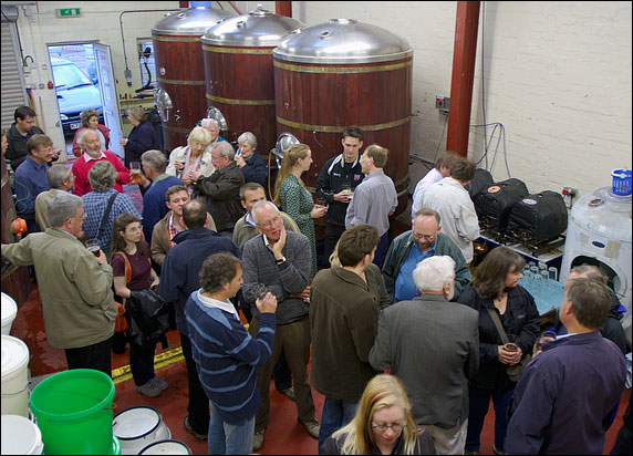 View of members at the brewery