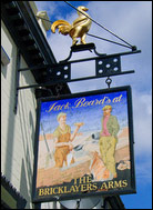 view of Bricklayers Arms pub sign